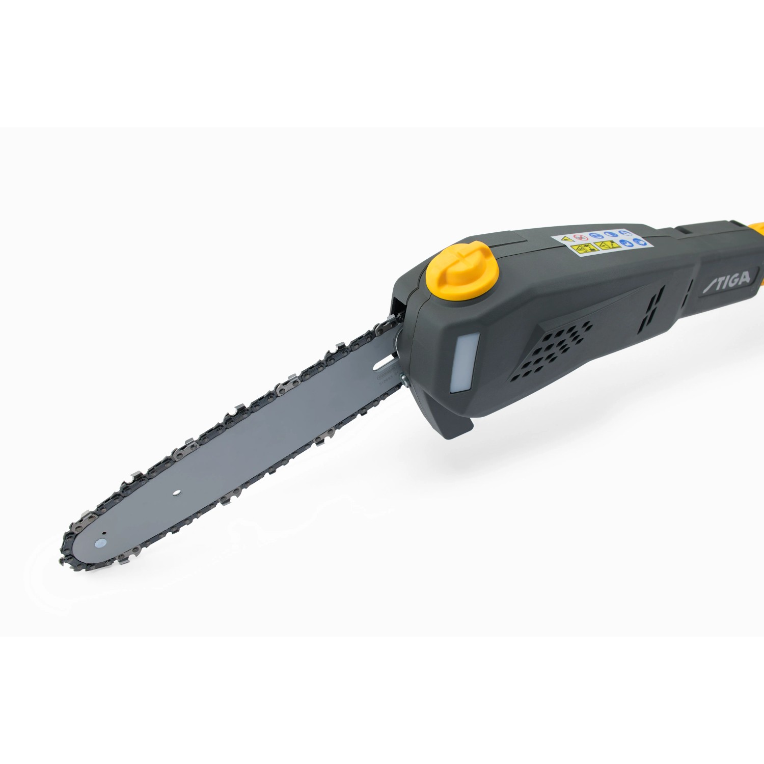 Stiga Akku-Multitool MT 500e Solo mit Hochentaster-Aufsatz, Nahaufnahme.