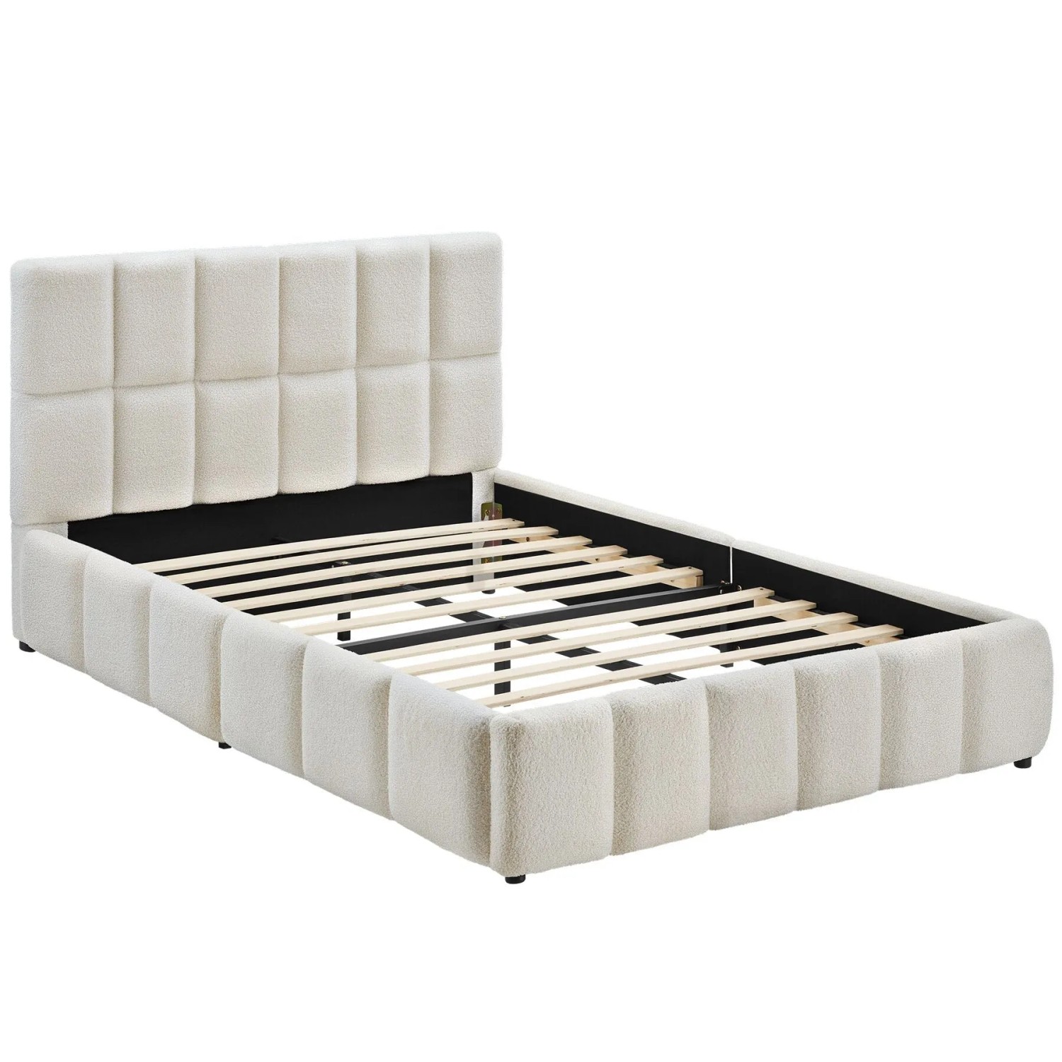 Tectake Polsterbett Shirley Teddystoff Mit Steppmuster Integrierter Lattenrost 120 x 200 cm 220 x 133 x 93 cm Teddy Creme