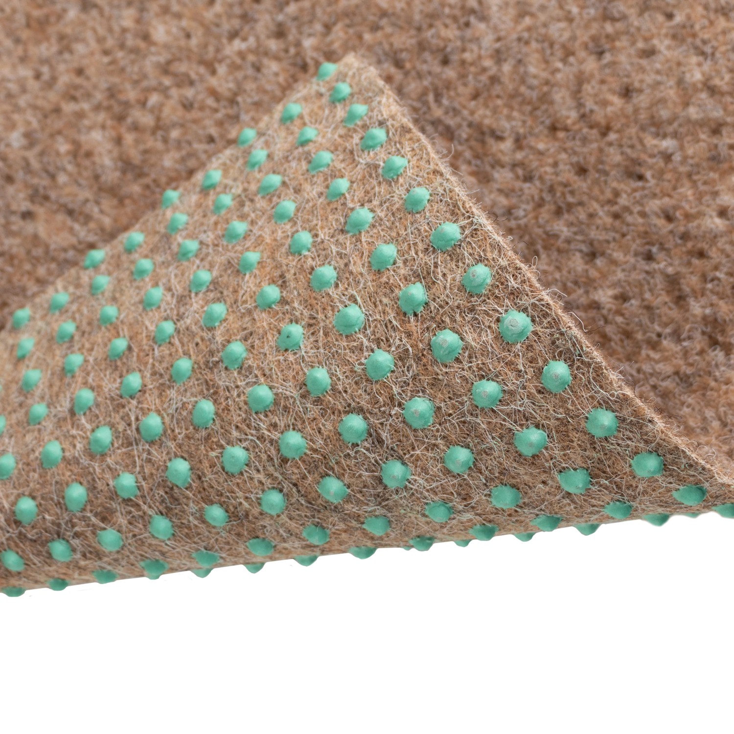 Primaflor Rasenteppich Green Beige, Detailansicht der Noppen für Belüftung und Wasserdurchlässigkeit.