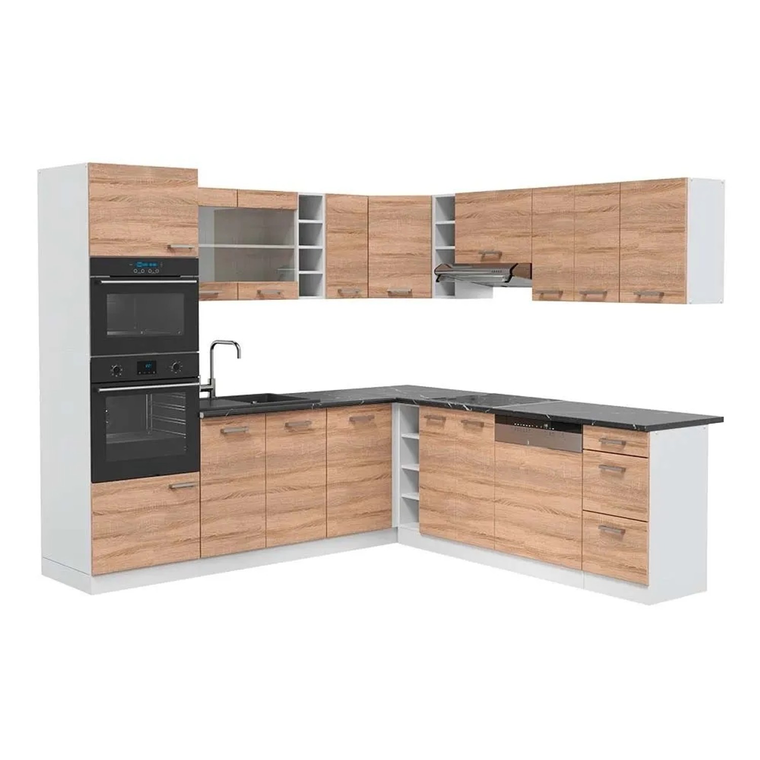 Vicco Eckküche R-Line Sonoma/Weiß 247 x 82, AP Anthrazit