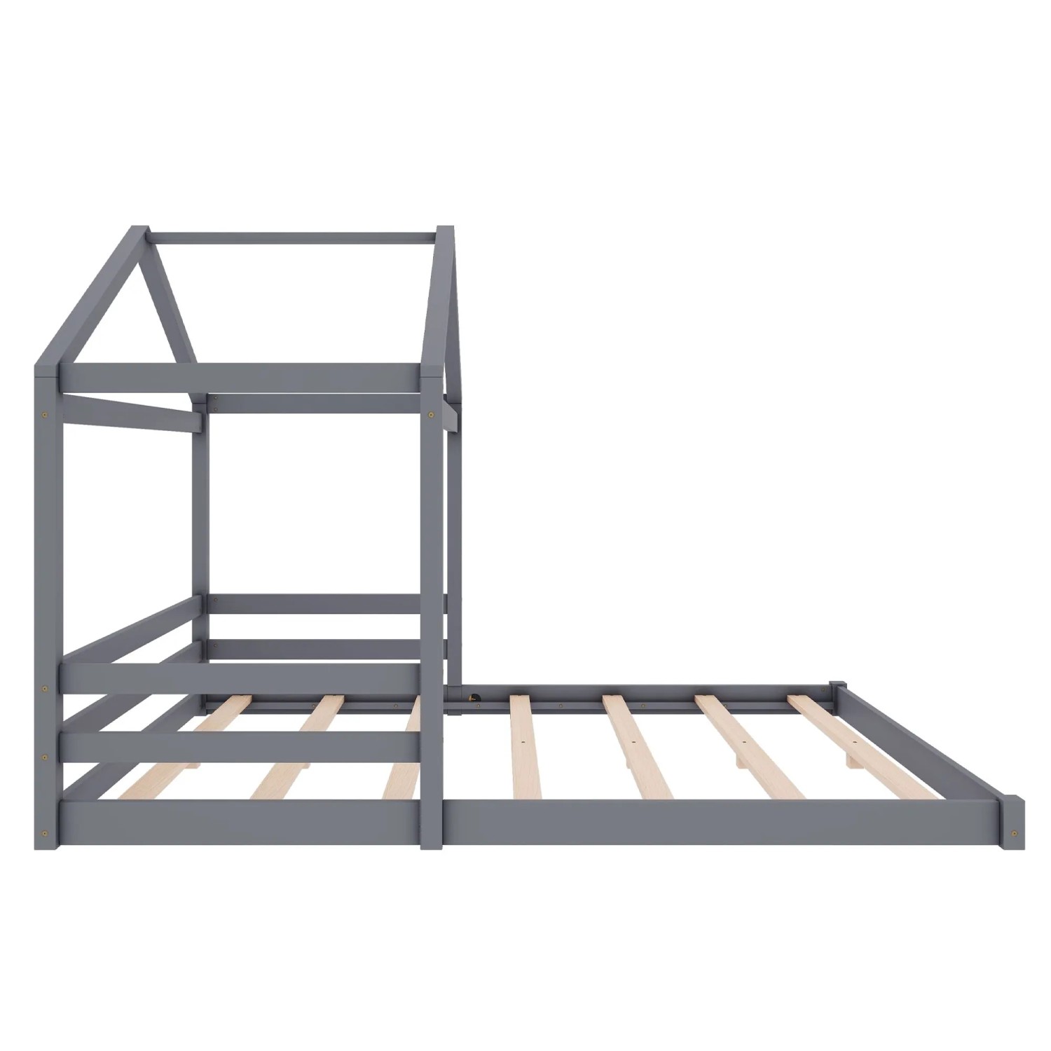 okwish Hausbett 140x200cm mit Lattenrost Kinderzimmer Grau ohne Matratze