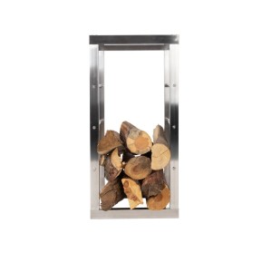 Silbernes KARAT Kaminholzregal Chios, gefüllt mit Brennholz. Wetterfestes Regal, 40x80x25 cm.