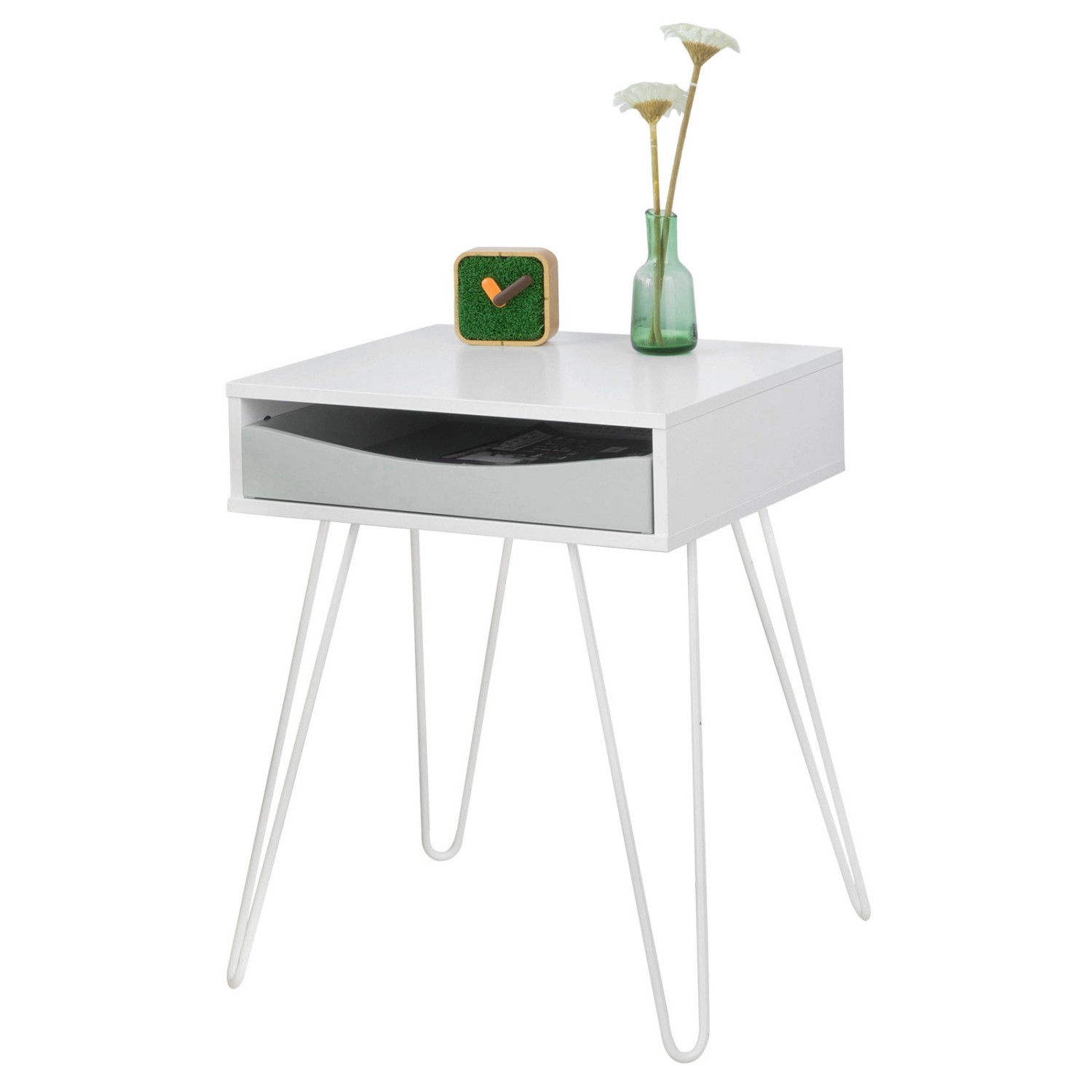 SoBuy Nachttisch mit Schublade Beistelltisch Nachtkommode Weiß FBT82-W