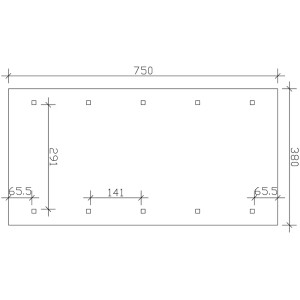 Grundriss Satteldach-Carport Wallgau, 380x750 cm, mit Maßangaben für Pfosten und Einfahrt.