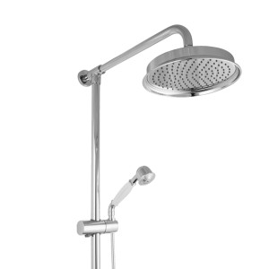 Verchromte PaulGurkes Aufputz Regendusche im Retro-Nostalgie Design mit Kopf- und Handbrause.