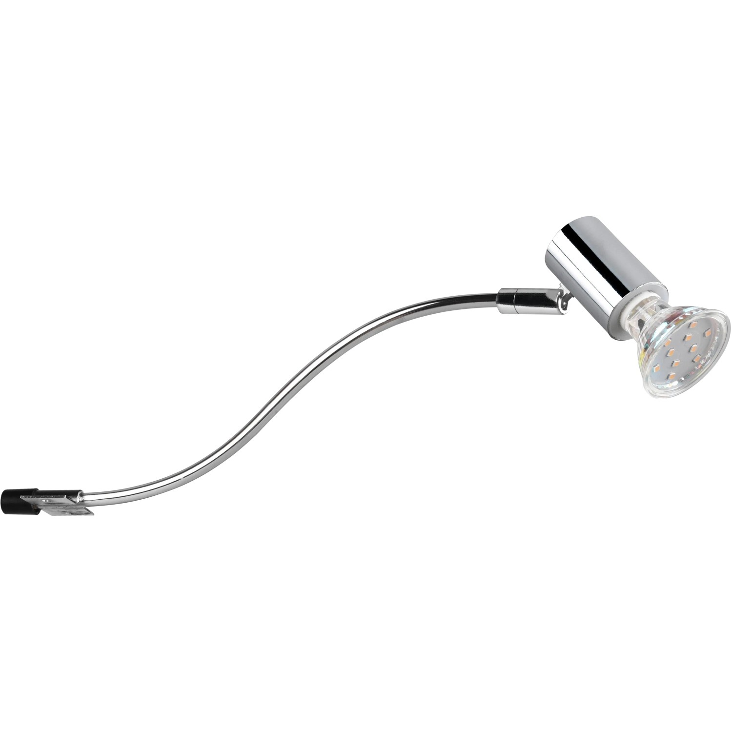 Chromfarbene Trio Bad-Wandleuchte Giada mit flexiblem Arm, geeignet für GU10 Leuchtmittel.
