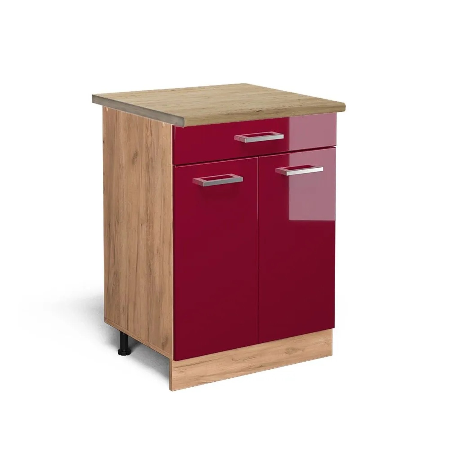 Vicco Küchenunterschrank R-Line Rot Hochglanz 60 x 82 mit Schublade AP Eiche