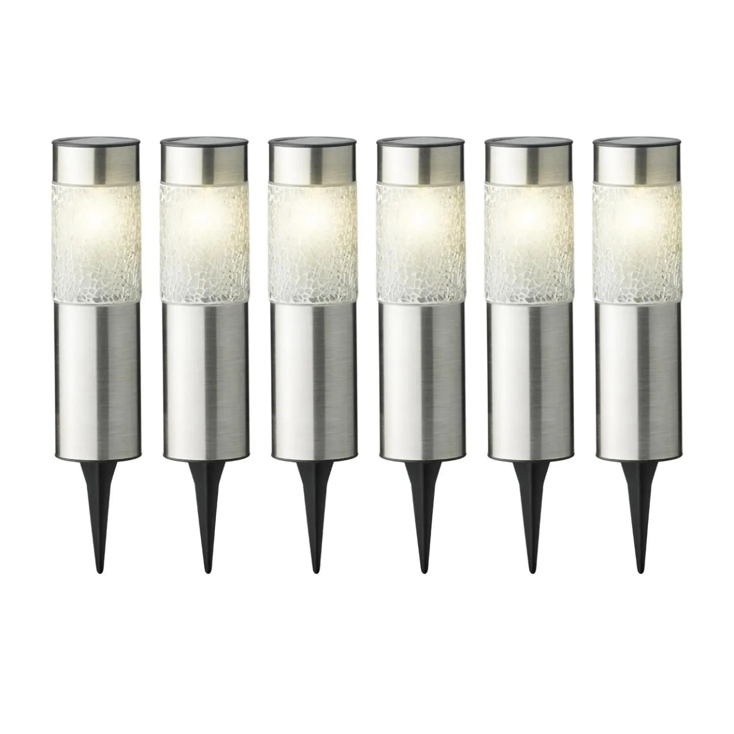 Marelida LED Solar Wegleuchten Mosaik Solarleuchten Edelstahl Garten Rasen Silber 6er Set