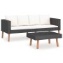 vidaXL Garten-Lounge-Set, 2-teilig, mit schwarzen Rattanmöbeln, Kissen und Tisch.
