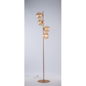 Eco-Light Stehleuchte Neptun: Messingfarbenes Gestell mit vier champagnerfarbenen Glaskugeln.