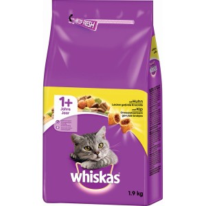 Whiskas 1+ Huhn Trockenfutter, 1,9kg Packung für Katzen