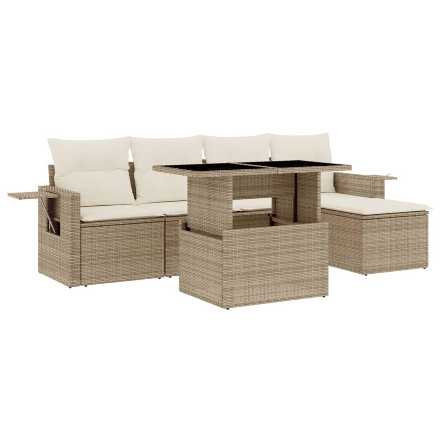 vidaXL 6-Tlg Garten-Sofagarnitur mit Kissen Beige Poly Rattan 3267868 günstig online kaufen