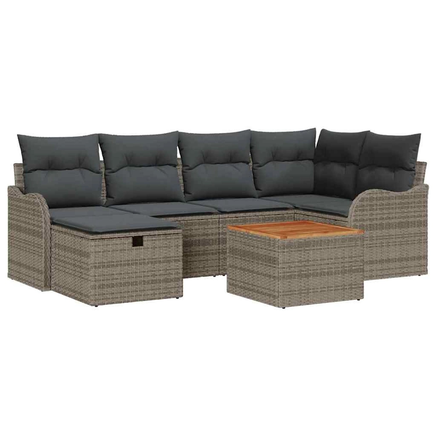 vidaXL Garten-Sofa-Set mit Kissen mit Speicher 7-Tlg Grau Poly Rattan 33594 günstig online kaufen
