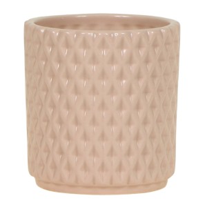 Cremebeige Keramik-Übertopf Diamond, Ø 9 cm, mit Rautenmuster für Zimmerpflanzen.