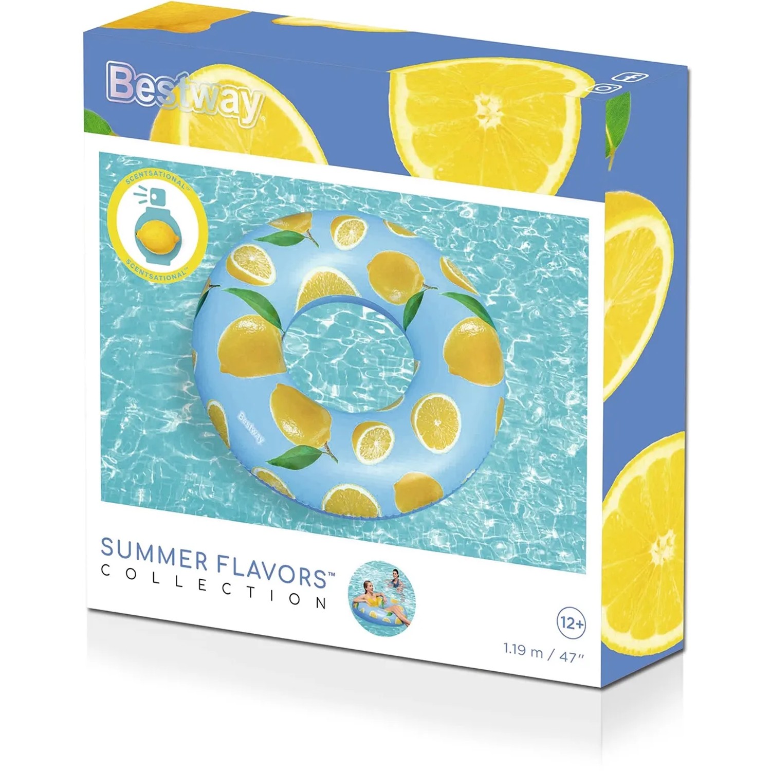 Bestway Schwimmring Zitrone Scentsational, Ø 106 cm, mit Zitronenmuster und -duft.