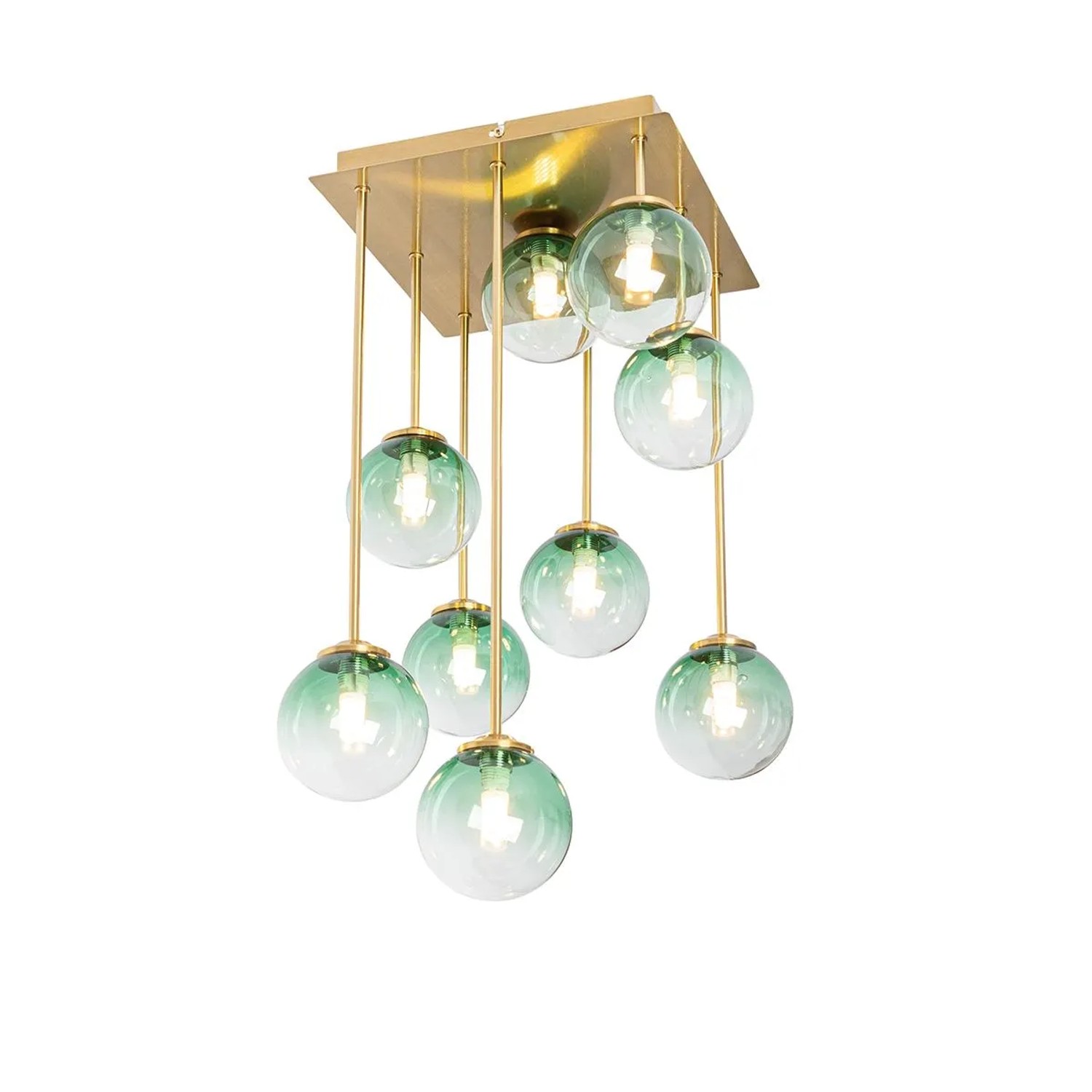 QAZQA Art Deco Deckenlampe Gold mit Grünem Glas 9 Lichter Athen