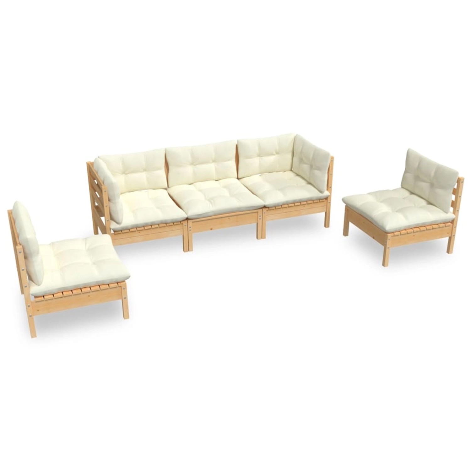 vidaXL 5-tlg Garten-Lounge-Set mit Creme Kissen Massivholz Kiefer Modell 1