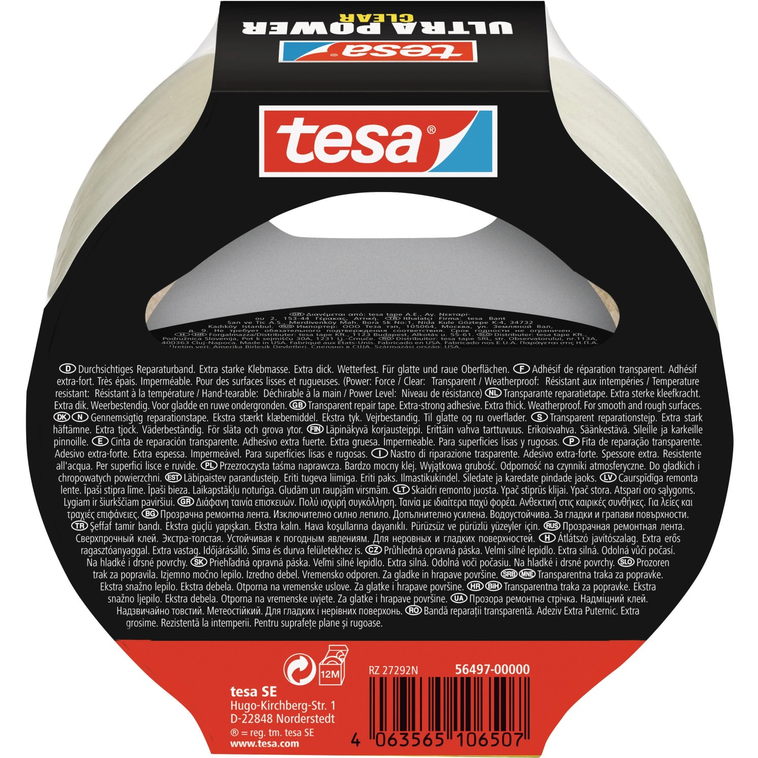 Tesa Ultra Power Clear Reparaturband, 20 m, transparent, für unsichtbare Reparaturen.