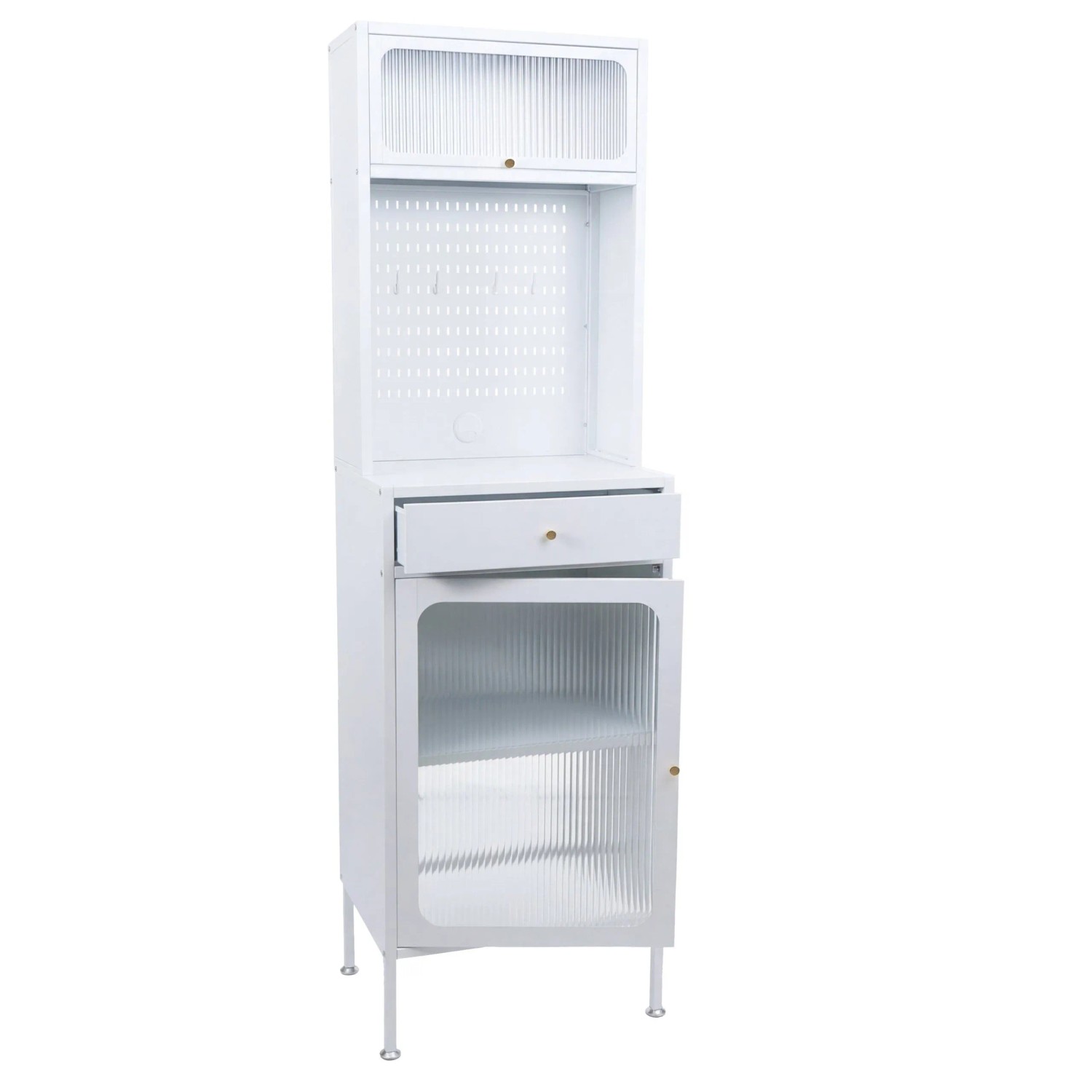 MCW Highboard P99 Staufächer Metall Glas 182x54x40cm Weiß