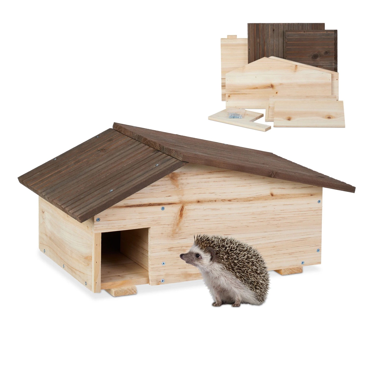 Relaxdays Igelhaus Kiefernholz Natur mit Boden 24 cm x 46 cm x 33,5 cm 2,8 kg
