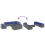 Graues 9-tlg. vidaXL Garten-Lounge-Set aus Polyrattan mit blauen Kissen, flexible Anordnung.