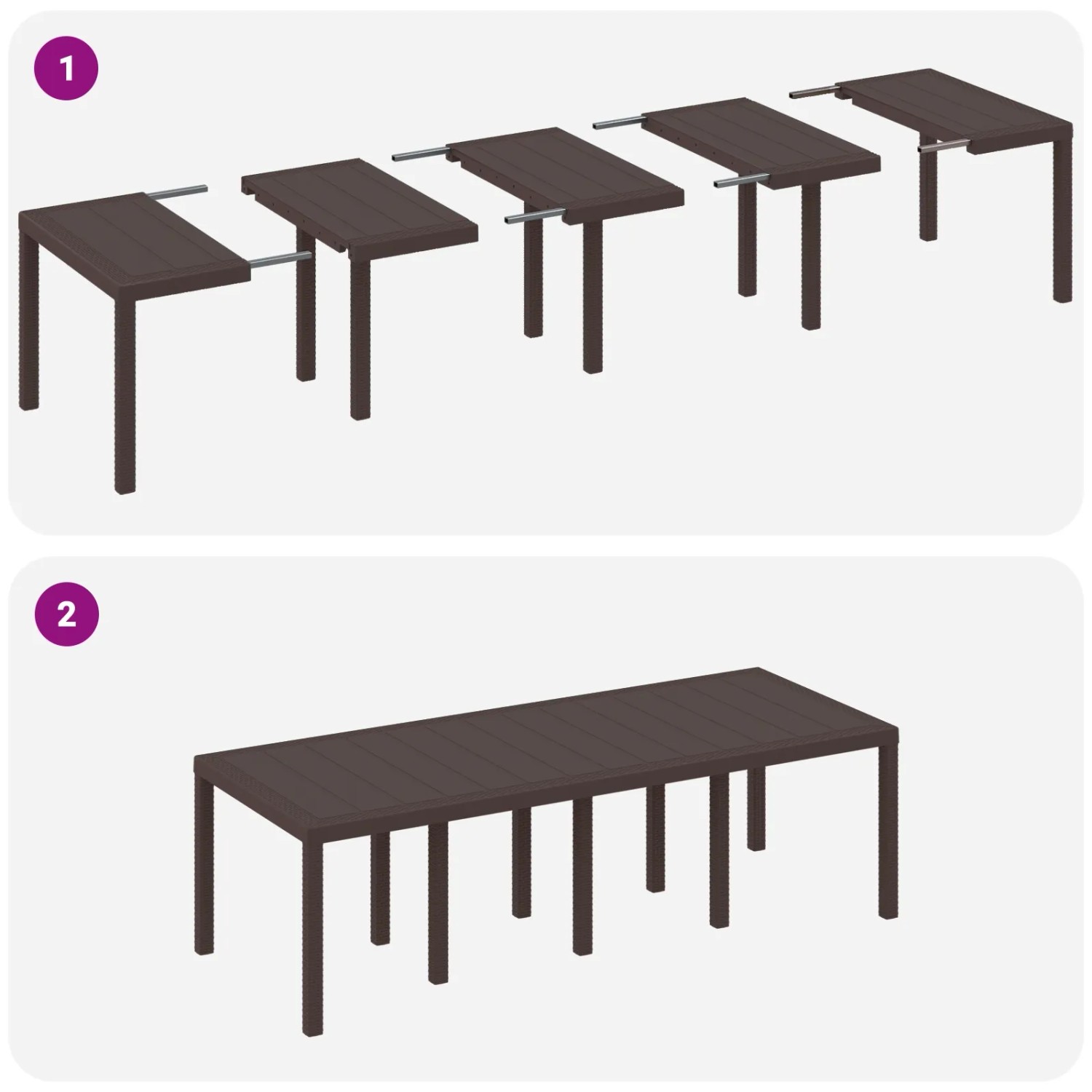 vidaXL Gartentisch, braun, ausziehbar auf 250 cm, Poly Rattan, für bis zu 8 Personen.