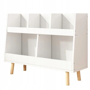 Weißes Rebiko Bücherregal (60 cm) mit Fächern für Kinderbücher und Spielzeug.