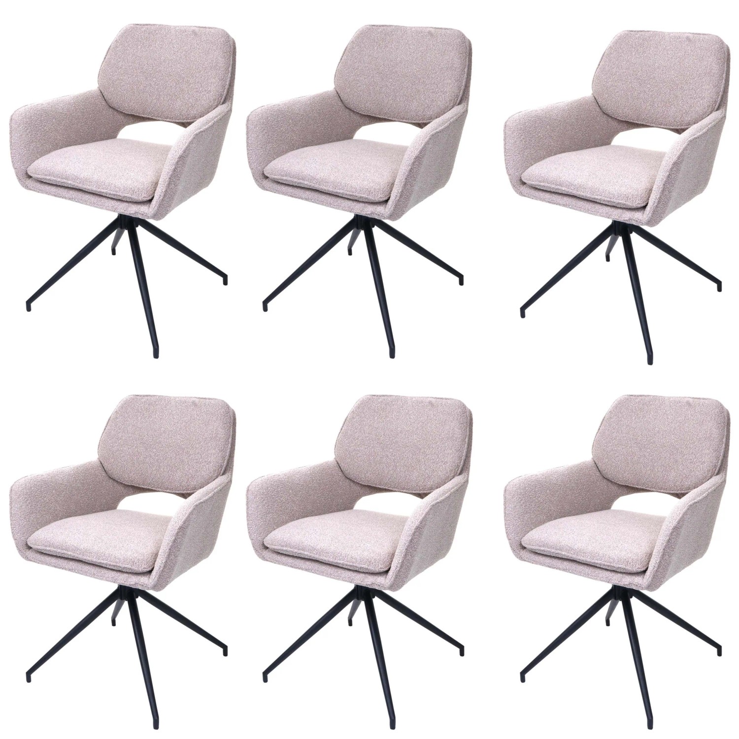 MCW Esszimmerstuhl N74 6er-Set Stoff Boucle 540g/m² Beige