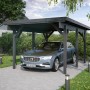Kiehn-Holz Einzelcarport KH 301 in Anthrazit mit Auto. Holzcarport mit Stahl-Dacheindeckung.