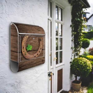 Banjado Design Briefkasten Silber Pulverbeschichtet 39x47x14cm 2 Schlüssel Mit Zeitungsfach Motiv Doppeltes Glück