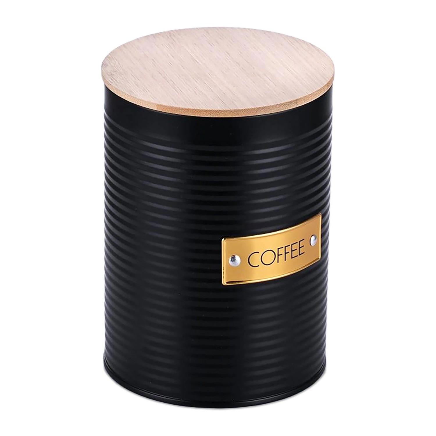 Relaxdays Kaffeedose Stahl Bambus Schwarz Natur Luftdicht 16 cm x 11 cm 200 g