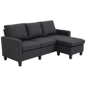 Graues HOMCOM Ecksofa aus Leinenstoff in L-Form mit drei Sitzen und einer Chaiselongue.