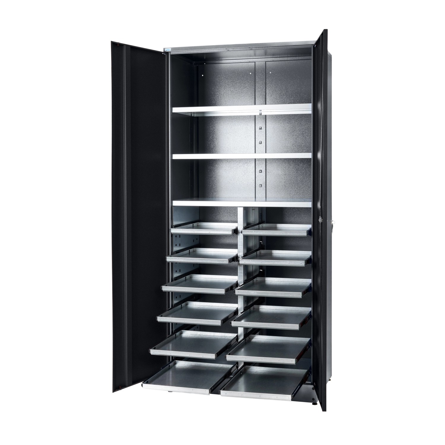 Küpper Materialschrank 2-Türig 12 Schubladen 204 x 91 x 53 cm Schwarz-Hellg günstig online kaufen
