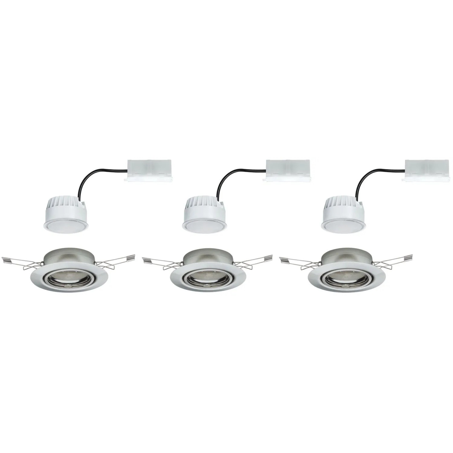 3er Set Paulmann LED Einbaustrahler Base, Eisen gebürstet, dimmbar, warmweiß.
