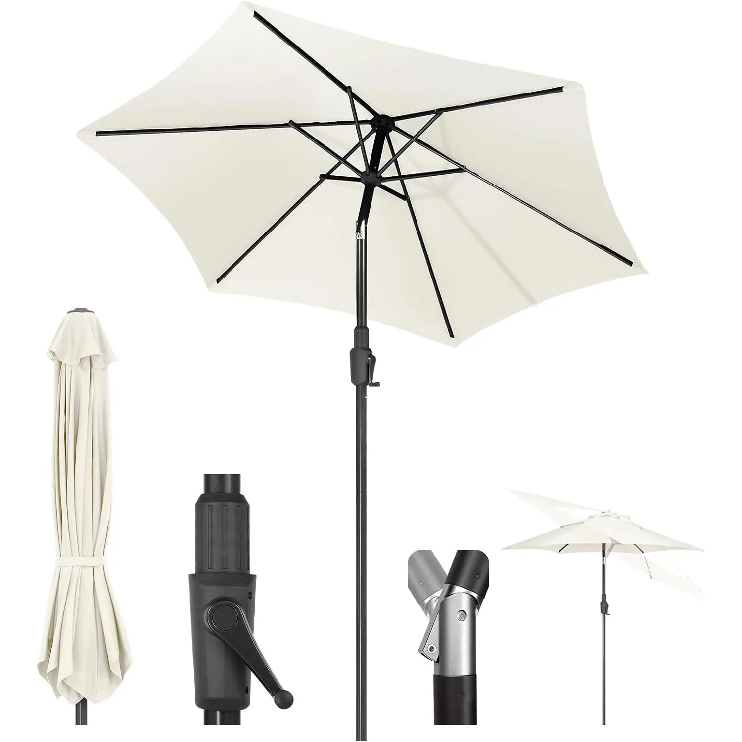 Sekey Sonnenschirm 220 cm Sonnenschirm mit Kurbel und Auto Kippen Knickbar im Sitzen