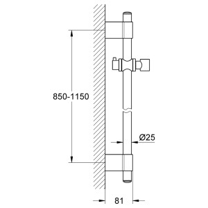 Technische Zeichnung einer Grohe Rainshower Brausestange, 1150 mm, mit Maßen.