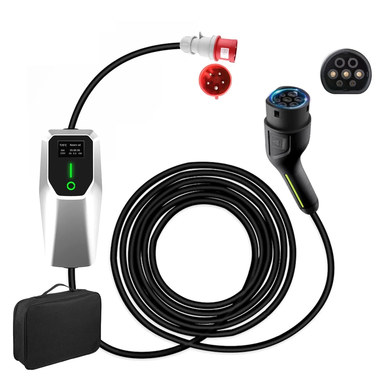 Junsun EV Ladegerät 22 kW Typ 2 - 5 m Kabel 3-phasig 6-32 A Einstellbar
