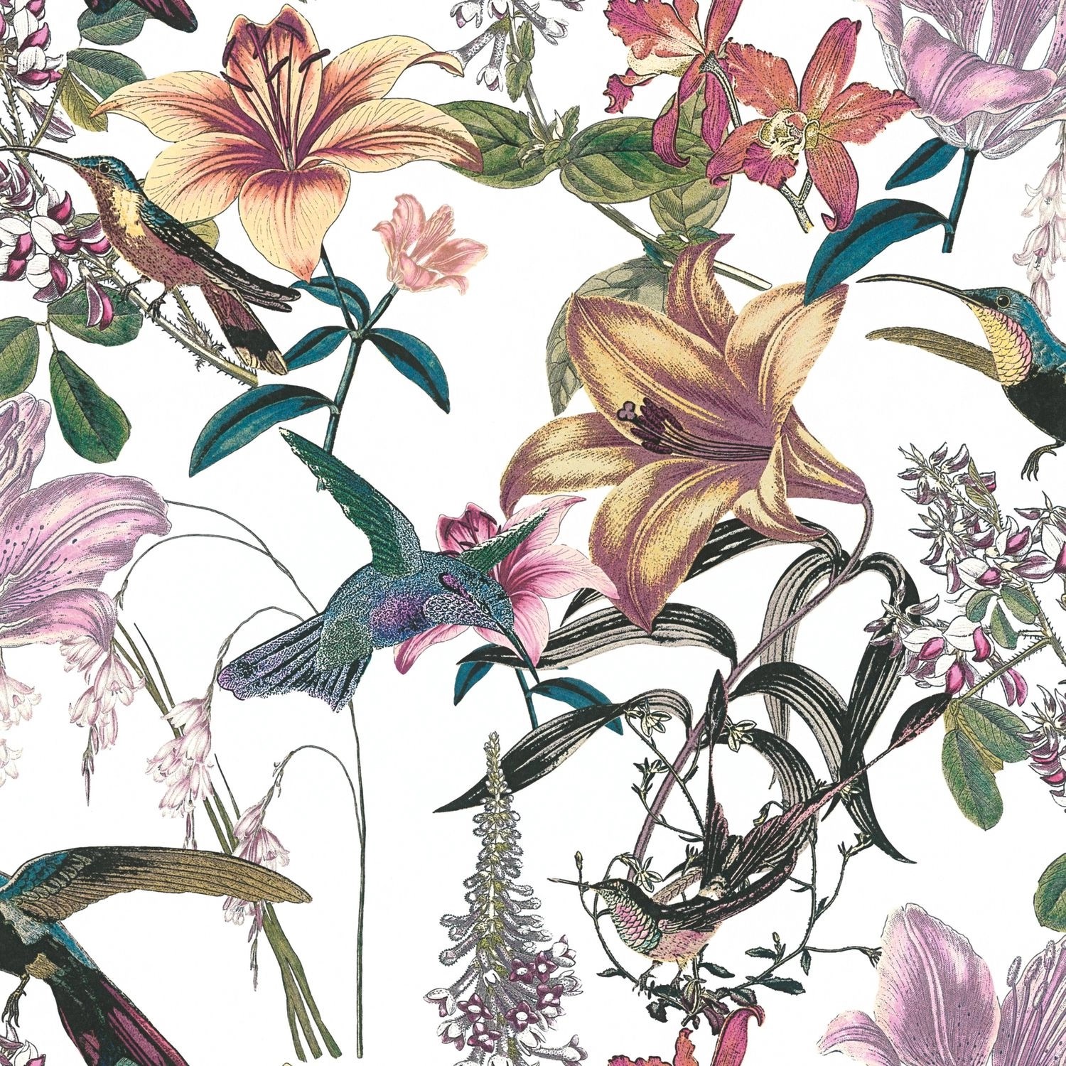 PROFHOME 377011-GU Blumen Tapete Kolibri Matt Weiß Grün Gelb 0,53 m x 10,05 günstig online kaufen