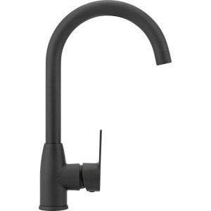 Schwarze, matte Küchenarmatur Lattari Einhebelmischer mit hohem Auslauf.