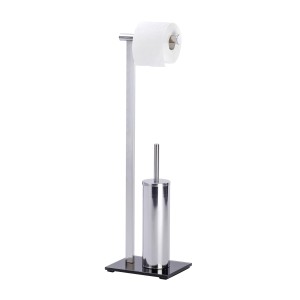 Wenko Stand WC-Garnitur Lava aus Edelstahl mit Toilettenpapierhalter und WC-Bürste.