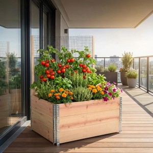 Relaxdays Hochbeet Tannenholz Natur mit Rankhilfe 118 cm x 120 cm x 80 cm