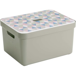 Hellgrüne Sunware Aufbewahrungsbox Sigma Home (32 l) mit gemustertem Deckel.