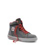 Elten Vintage Lady Mid S3 Sicherheitsschnürstiefel für Damen, grau mit roten Schnürsenkeln.
