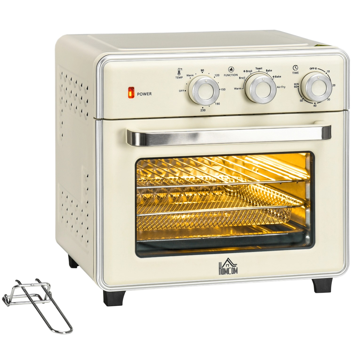 HOMCOM Minibackofen mit Umluft 20L Backblech Grillrost Krümelblech 5 Modi Metall