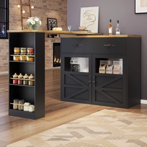 Merax Ausziehbarer Bartisch 138-204x39x104cm  360° Drehbar  Regale  Schwarz
