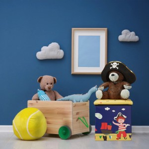 Relaxdays Sitzhocker Kinder MDF Vlies PVC Schaumstoff Pirat Faltbar 31 cm x 31 cm x 31 cm 1,8 kg