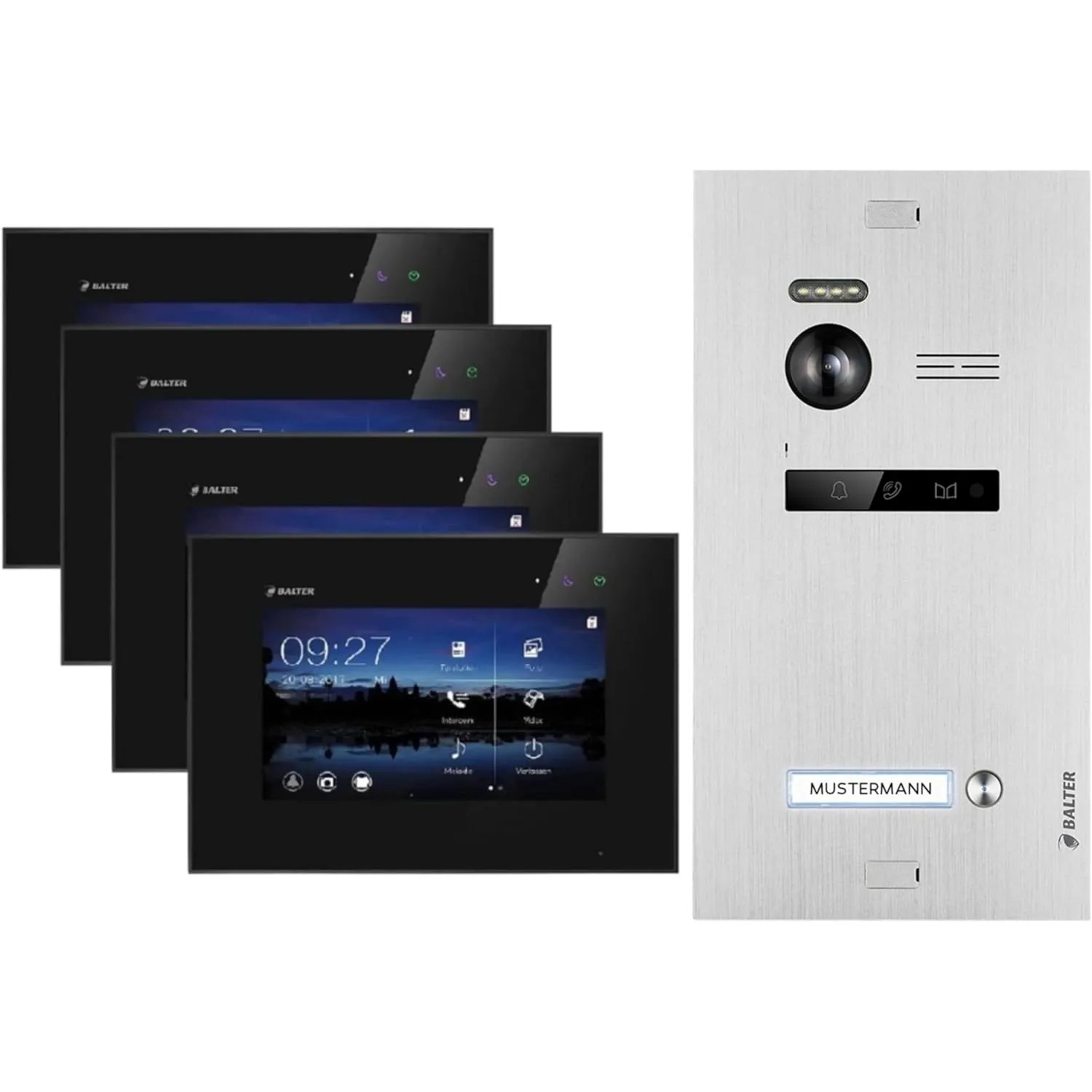 Balter EVO Video-Türsprechanlage für Einfamilienhaus mit 4x 7 Zoll Monitor Silber-Schwarz