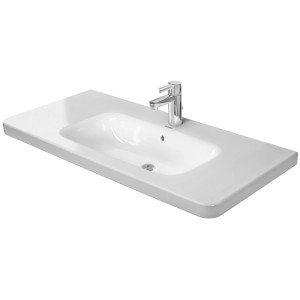 Weißer Duravit DuraStyle Möbelwaschtisch, 100 cm breit, mit Hahnloch und Armatur.