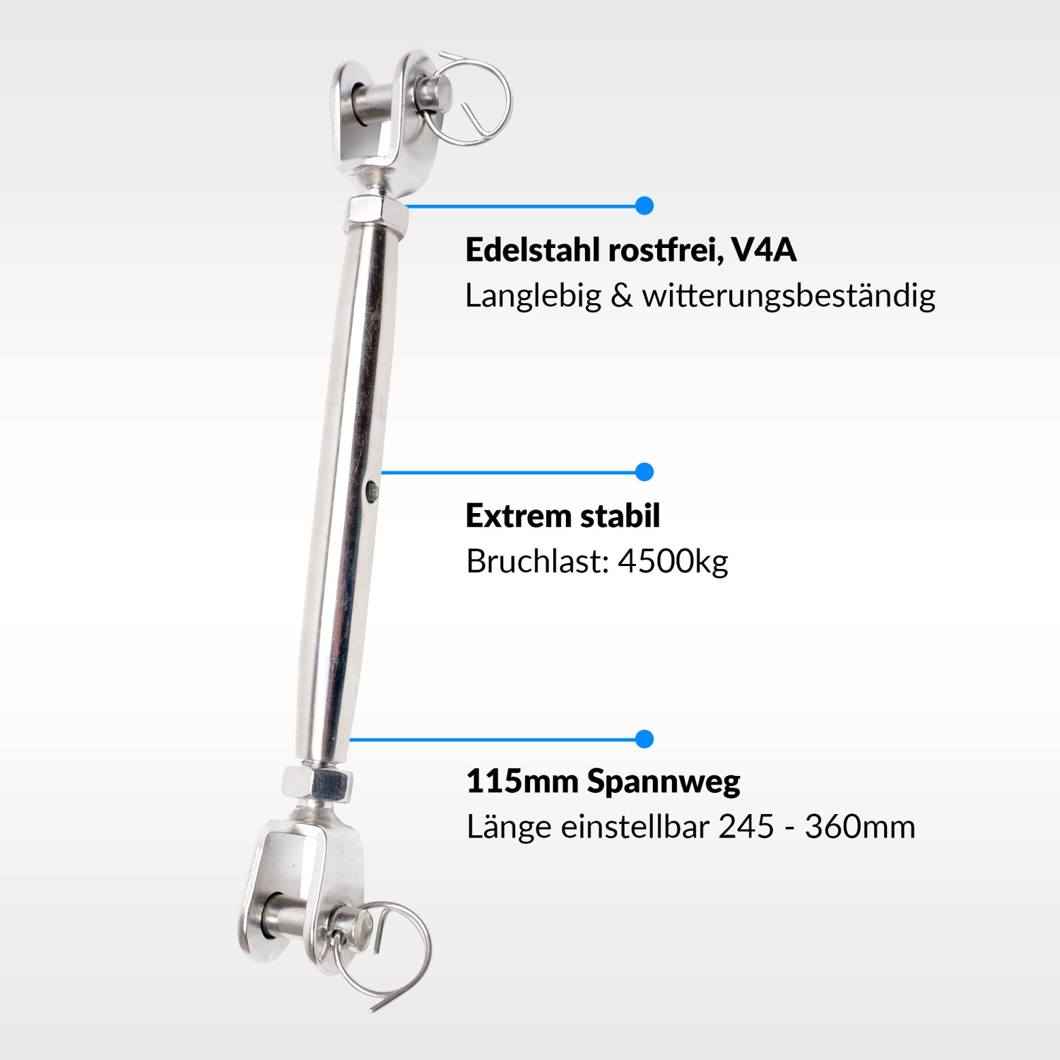 Toldoro 4 Stück M12 Wantenspanner Edelstahl Rostfrei V4A Sonnensegel Spanner Spannschloss Seilspanner Drahtspanner GabelGabel_2