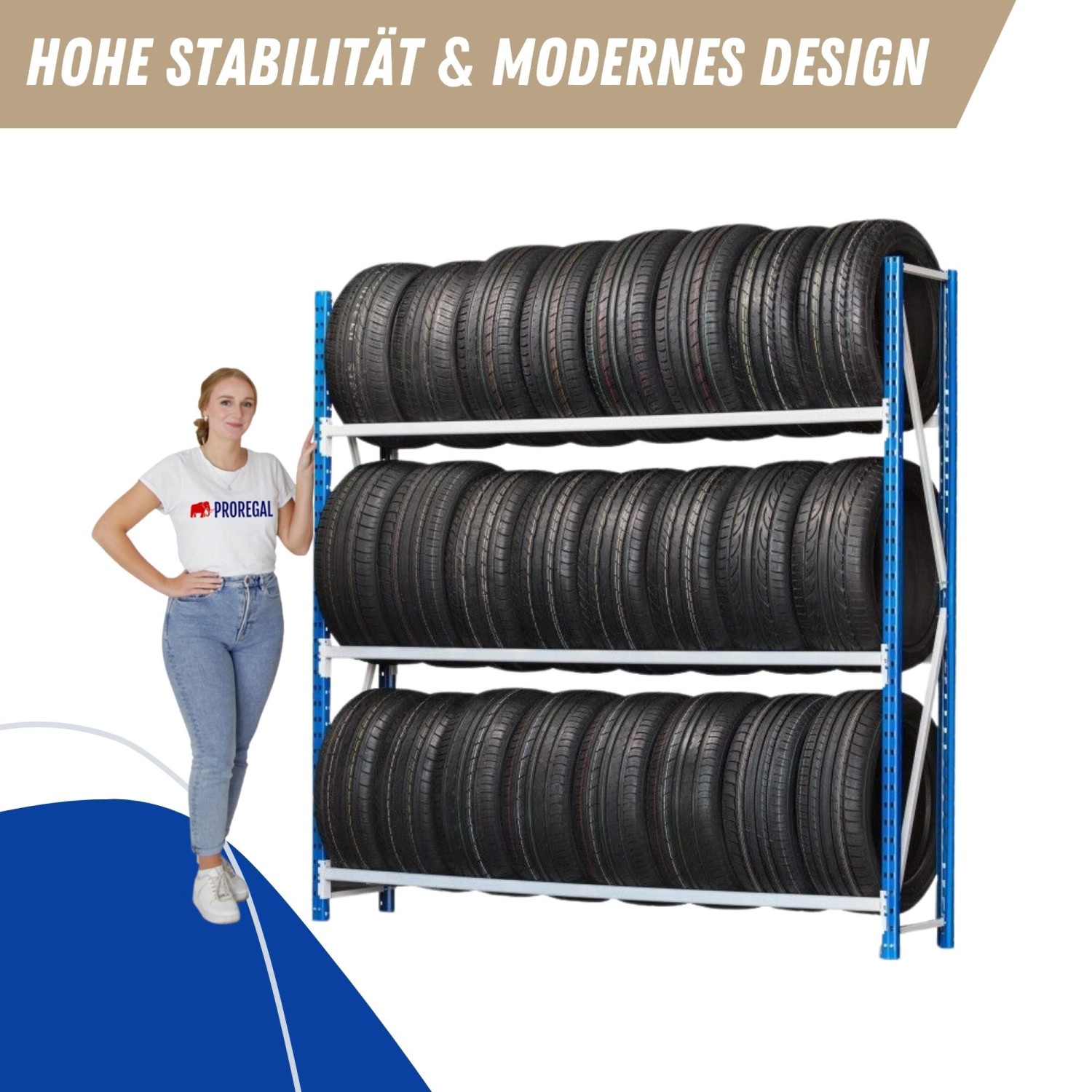 PROREGAL Reifenregal Maximus Pro mit 3 Ebenen, lichtblau-lichtgrau, zur Reifenlagerung.